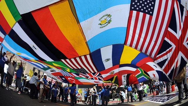 Multinational flags at the Immigrants Parade